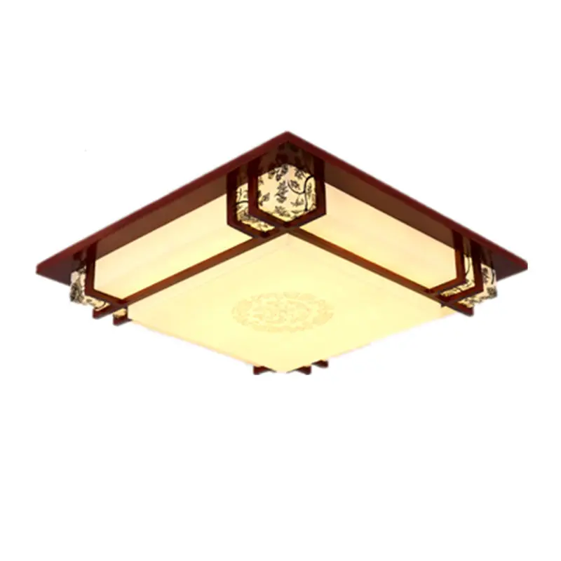 

Wooden LED ceiling lamp Chinese style square bedroom lamp solid wood sheepskin lamp study room ceiling lights ZA ZS29