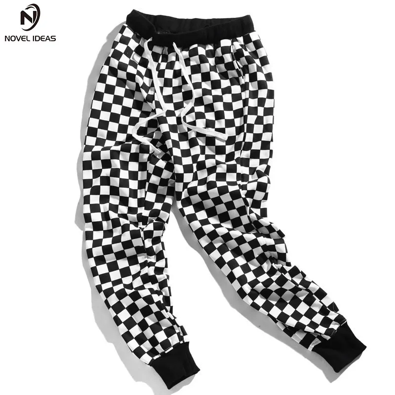 Novel ideas Pants Men Plaid Checkerboard Pants Fleece Thick Trousers