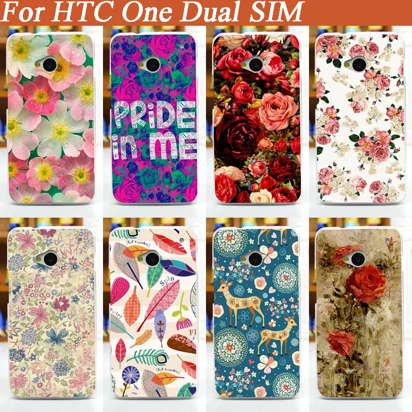 

Beautiful flowers painted Shell hard plastic phone case DIY pattern case for HTC One Dual SIM 802w