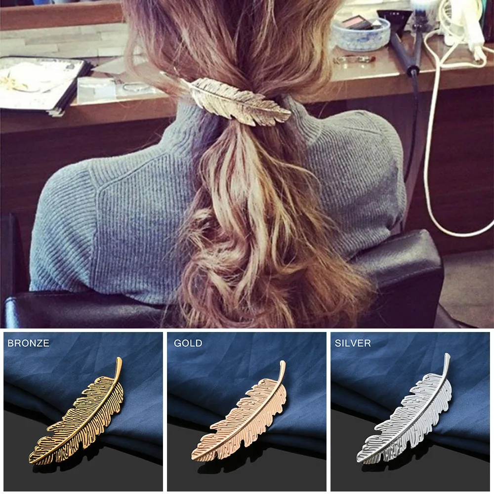 Qingwen 1 Pcs Fashion hair ornaments Leaf Shape Women Hair Clips Barrettes Feather Hair Styling Accessories Tools CE0515/w