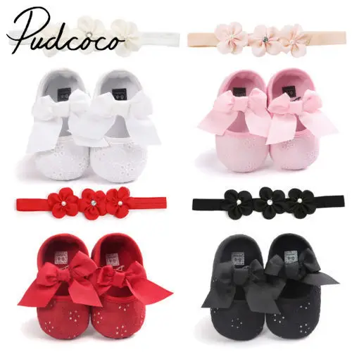 1Pair Toddler Baby Shoes Sweet Girls Flower Elastic Band Newborn Walking Crib Shoes Headwear 0-18Months