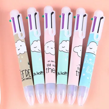 

4pcs/lot Lovely Cartoon Clouds Press 6 Color Ballpoint Pen Writing ballpoint pen School Office supplies