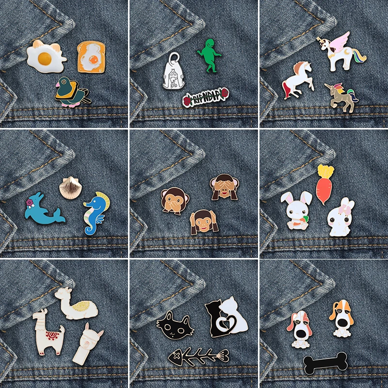 

3pcs/set Cartoon Animals Brooch Cute Monkeys Alpaca Sheep Cat Fish Dog Rabbit Jackets Lapel Enamel Pins Badges Kids Jewelry Gift