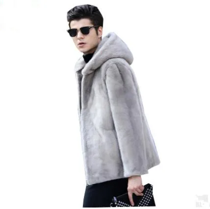 S/6Xl мужские зима-осень большой Размеры с капюшоном имитация норки куртки мужской Повседневное светло-серый теплый Искусственный Мех