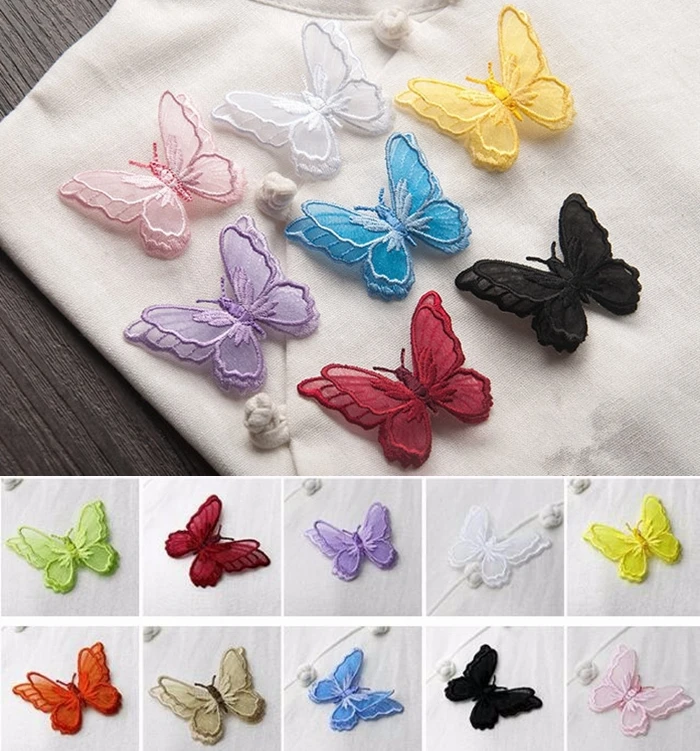 

10Pcs/lot 3D double layer butterfly embroidered lace applique affixed clothes patch Self adhesive