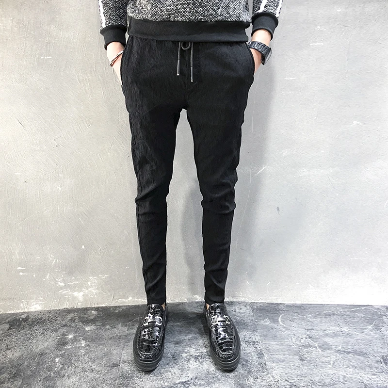 FOLOBE, брюки-карандаш, мужские шаровары, мужские брюки, Pantalones Para Hombre, однотонные черные брюки, мужские штаны-джоггеры - Цвет: Черный
