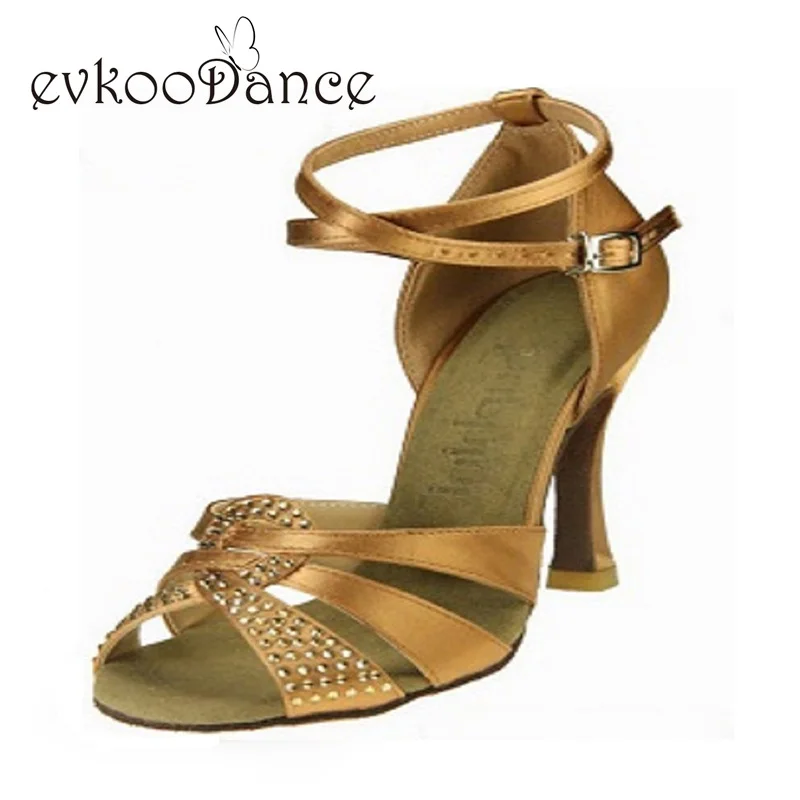 Dancing Shoes Brown Or Black With Rhinestone Heel Height 8cm Size Us 4