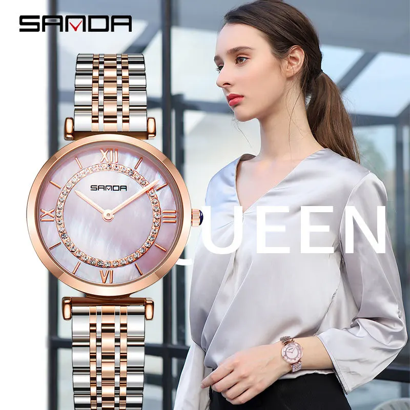 

Sanda Fashion Women Watch Crystal Rhinestone Waterproof Stainless Steel Watch Band Wrist Watches zegarek damski 1011