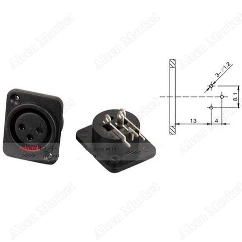 10 шт./лот 3Pin XLR гнездо PCB панель плоский локоть пластиковый микрофон аудио разъем |