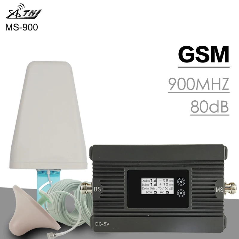 

ATNJ GSM Repeater High Power 80dB Gain 2G Signal Amplifier GSM 900MHz repetidor de sinal de celular Moblie Booster Antenna Set