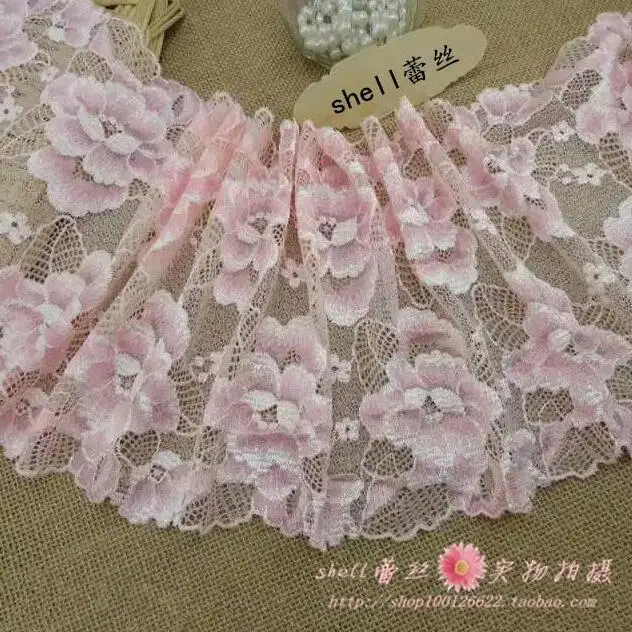 

New!!Hot Sale 5 meters High End Applique Sewing Craft DIY Lace Fabric 20CM Pretty Amazing Pink Flower Lace Trim