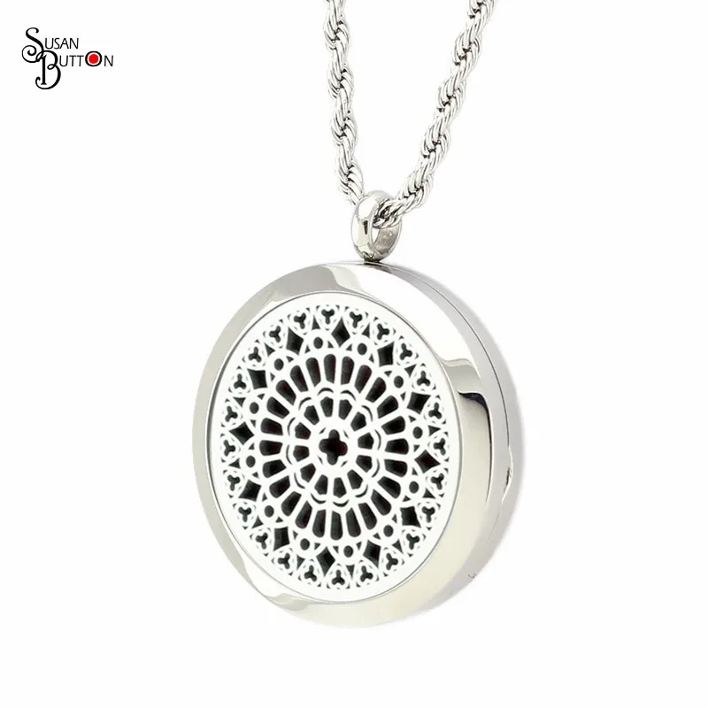 10pcs Stainless Steel Round Flower Aromatherapy Locket