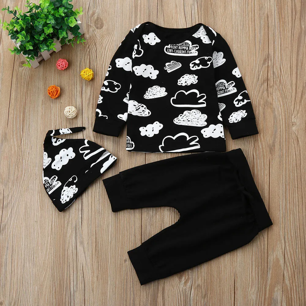 

newborn baby clothes Newborn Infant Baby Girl Boy Cloud Print T Shirt Tops+Pants Outfits Clothes Set baby kleding6.6gg