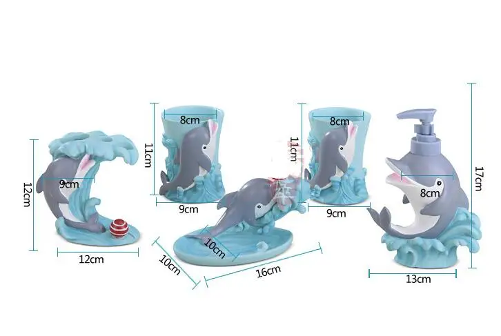 Набор чашек для ванной комнаты с изображением дельфина из мультфильма, держатель для зубной щетки для ванной комнаты, креативный набор из пяти предметов LO861123