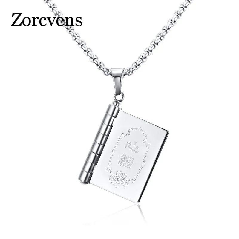 

LETAPI Novel Book Necklace Pendant Openable Stainless Steel Prayer Jewelry Chinese Style