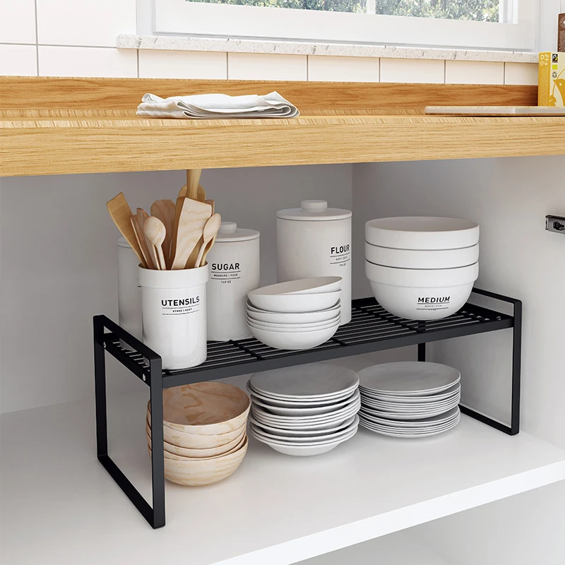 Stainless Steel Kitchen Dish Rack Black Tableware Bowl Fork Oil Bottle Condiment Seasoning Spice Jar Storage Holder Organization
