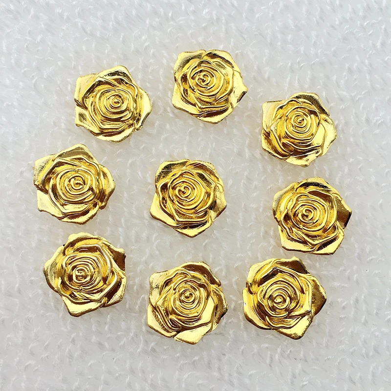 

DIY 14mm Golden Rose Flower Rhinestones 3D Flatback Buttons Decoration Sewing Craft Scrapbook Accessories 40pcs/lot -S661