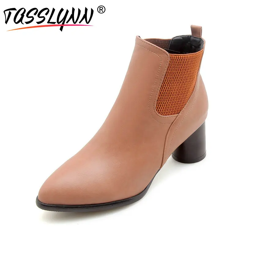 Taslynn/2018 женские ботинки повседневные Челси из искусственной кожи с острым носком