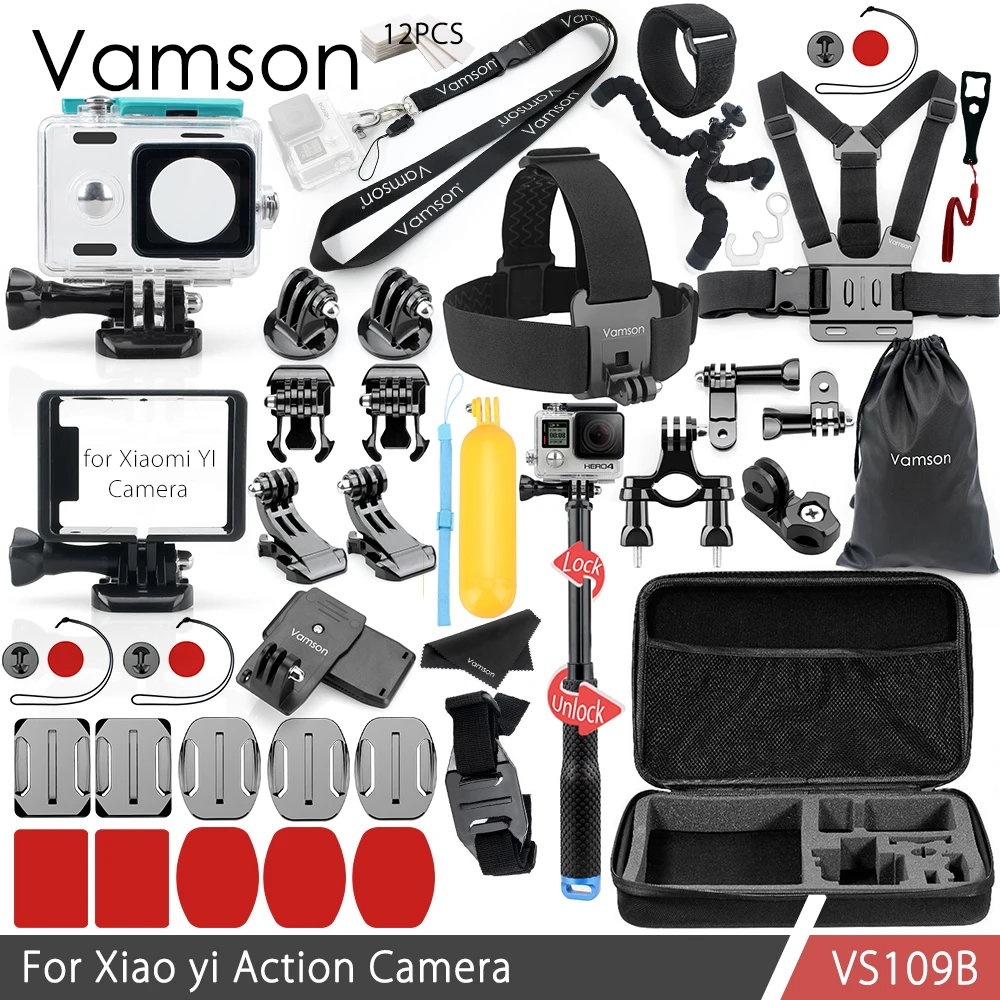 

Vamson Sports Camera Accessories Kit Set for Xiaomi yi Standard Frame Waterproof Housing Case Box Adapter Selfie Stick Yi VS109B
