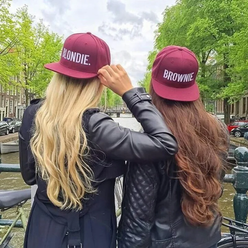 

BLONDIE BROWNIE Embroidery Hot Sale Snapback Hats girlfriend Women Gifts For Her Burgundy Baseball Caps HipHop Adjustable Gorras