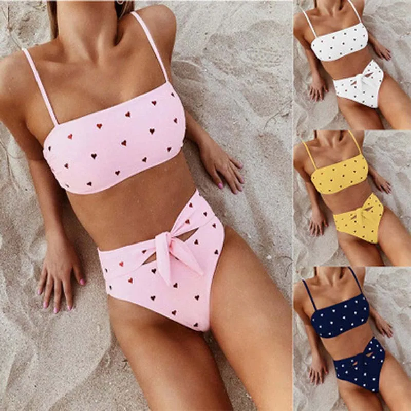 

Summer Sweet Dot Sexy high waist Women Bikini Set Swimsuit print Push-up Swimwear Femme bow knot bathing Suit Beach Wear biquini