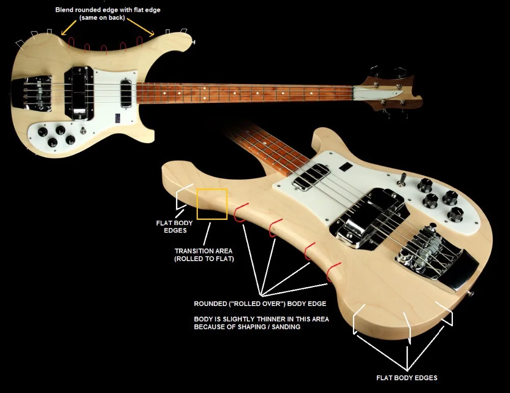 

Shelly new store custom rick rounded maple body neck through 4 strings bass RK 4003 left reverse headstock electric bass guitar