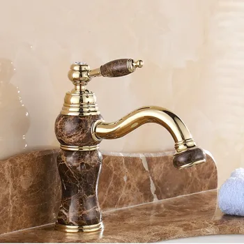 

Hot Cold Bathroom Basin Faucet Single Hole Deck Mounted Mixer Tap Natural Jade Crane Plating Jade Basin Sink Mixer