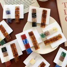 2 шт./компл. Япония Винтаж Смолы заколки для волос хит цвет Геометрические Квадратные заколки Новая мода геометрические смолы квадратные заколки