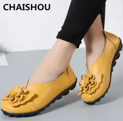 CHAISHOU 2019 Натуральная кожа цветок оксфорды обувь для женщин круглый слипоны повседневная обувь весна осень плоские Лоферы обувь B-124