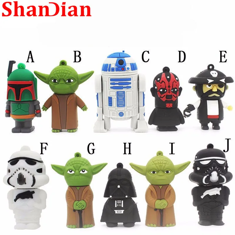 

SHANDIAN hot sale cartoon flash memory card with usb 4GB 16GB 32GB 64GB Star Wars Robot all styles USB 2.0 Pen drive pendriver
