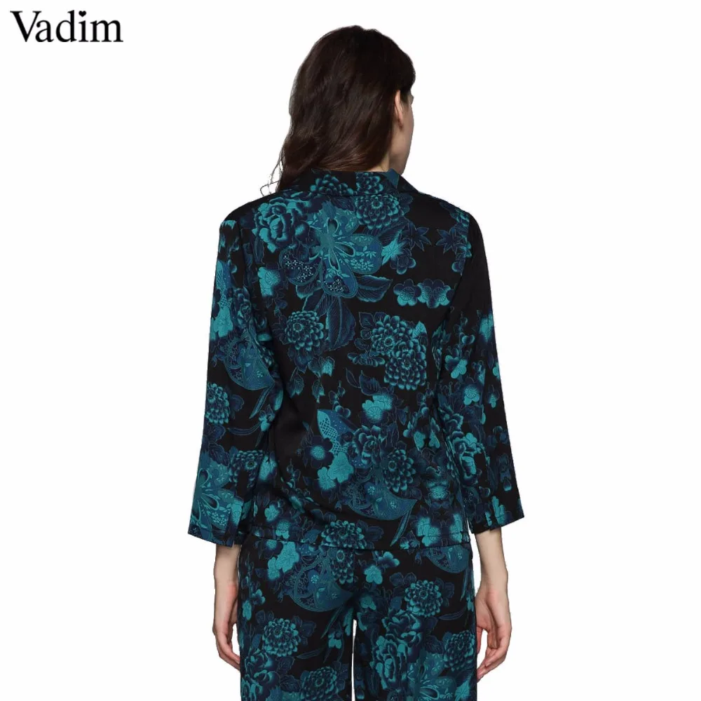 Vadim, женские винтажные рубашки, карманы, зубчатый воротник, длинный рукав, блузка, для офиса, леди, для работы, Осенние Топы, blusas LT2557
