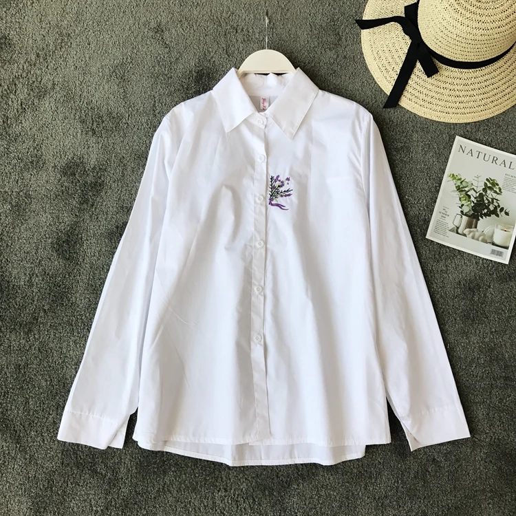  2019 Spring Korean New White Long Sleeve White Shirt Women Single Breasted Elegant Blouse Tops G430