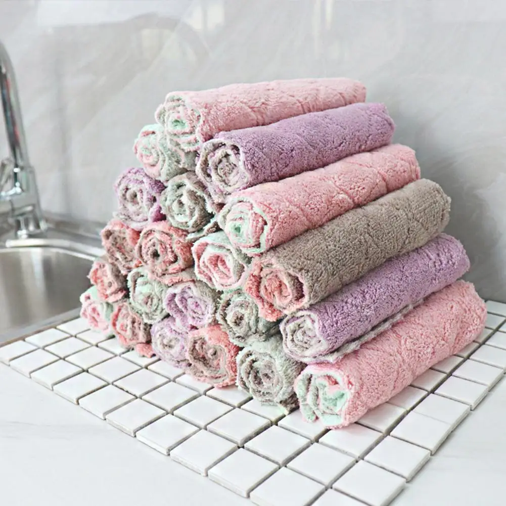 

5Pcs Double-sided Water Absorbent Kitchen Dish Washing Cleaning Cloth Hand Towel Cleaning Tool Cleaning Cloths