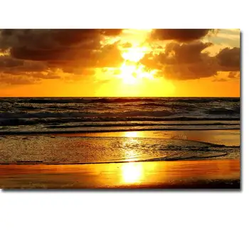 

NICOLESHENTIN Sunset - Tropical Beach Ocean Sea Waves Art Silk Poster Print 13x20 24x36 Landscape Wall Picture Living Room Decor