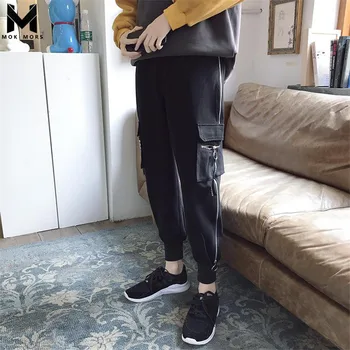 

2018 Spring And Autumn Mens New Style Of Hip Hop Side Zipper Personality Design Casual Solid Color Loose High Quality Men Pants