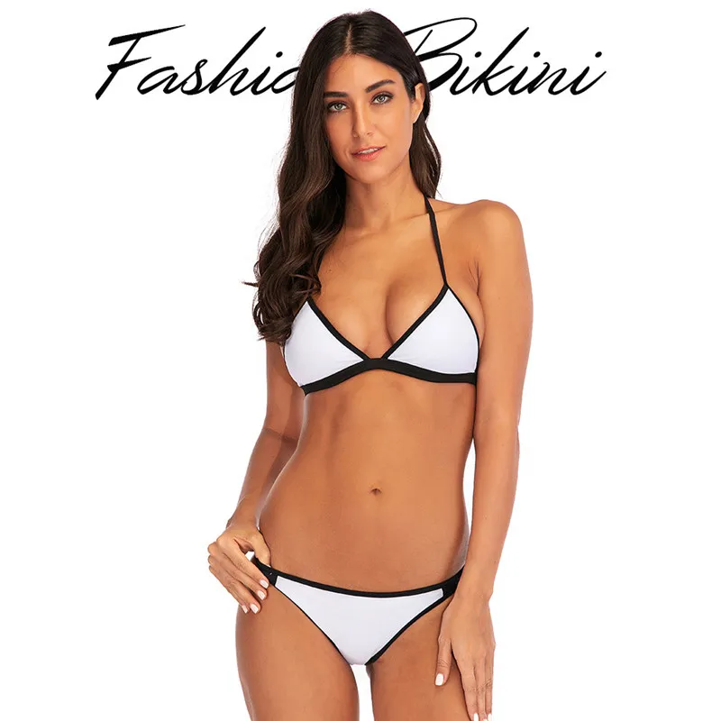 

White Black Solid Two Piece Sexy Bikini Set Woman Summer Swimsuit Female Low Waist Swimwear Lady Beachwear Bath Suit