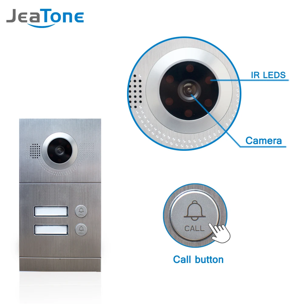 Jeatone 7" Multi Apartment Video Door Phone Video Intercom Doorbell System 1200 TVL Camera Touch Key for 2 Apartments