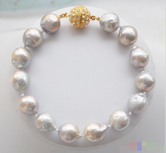 

P4265 Lustre 8" 13mm GRAY almost round BAROQUE Edison PEARL BRACELET @^Noble style Natural Fine jewe SHIPPING new >>free shippin