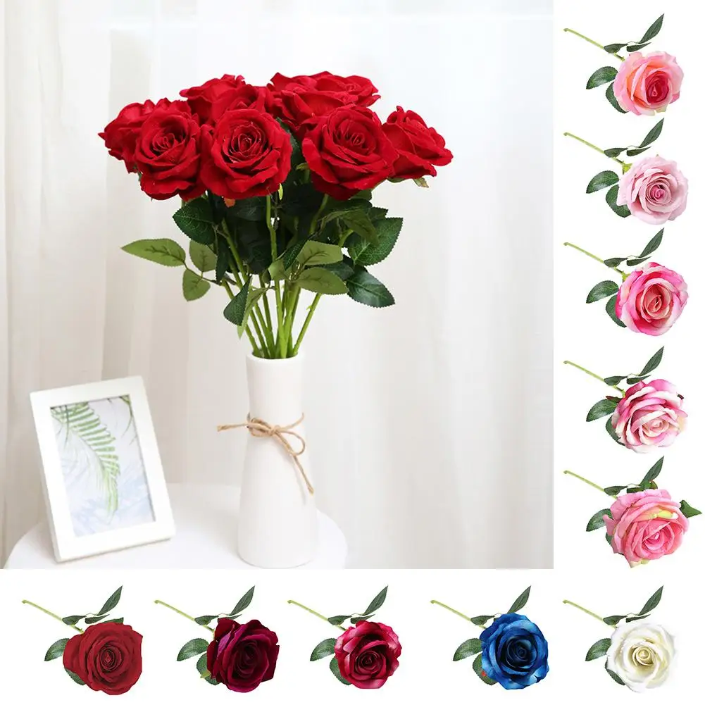 45# 1Pc Rose Colorful Plastic Artificial Flower DIY Stage Party Wedding Home Decor Cheap Valentine Gift Party Decoration