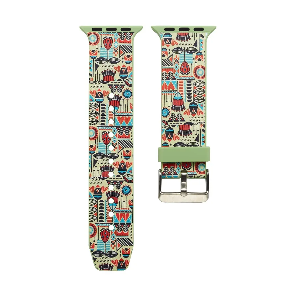 

Camouflage flowers print Colorful Silicone Replacement Sport Band For Apple Watch Series1234 Strap For iWatch Sports Edition