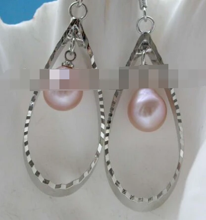 

Miss charm 0000149 Genuine Natural 10mm White Pink Pearl Earrings silver