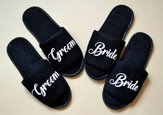 

personalized black titles wedding bridesmaid bride spa soft slippers hen night Bachelorette party favors gifts