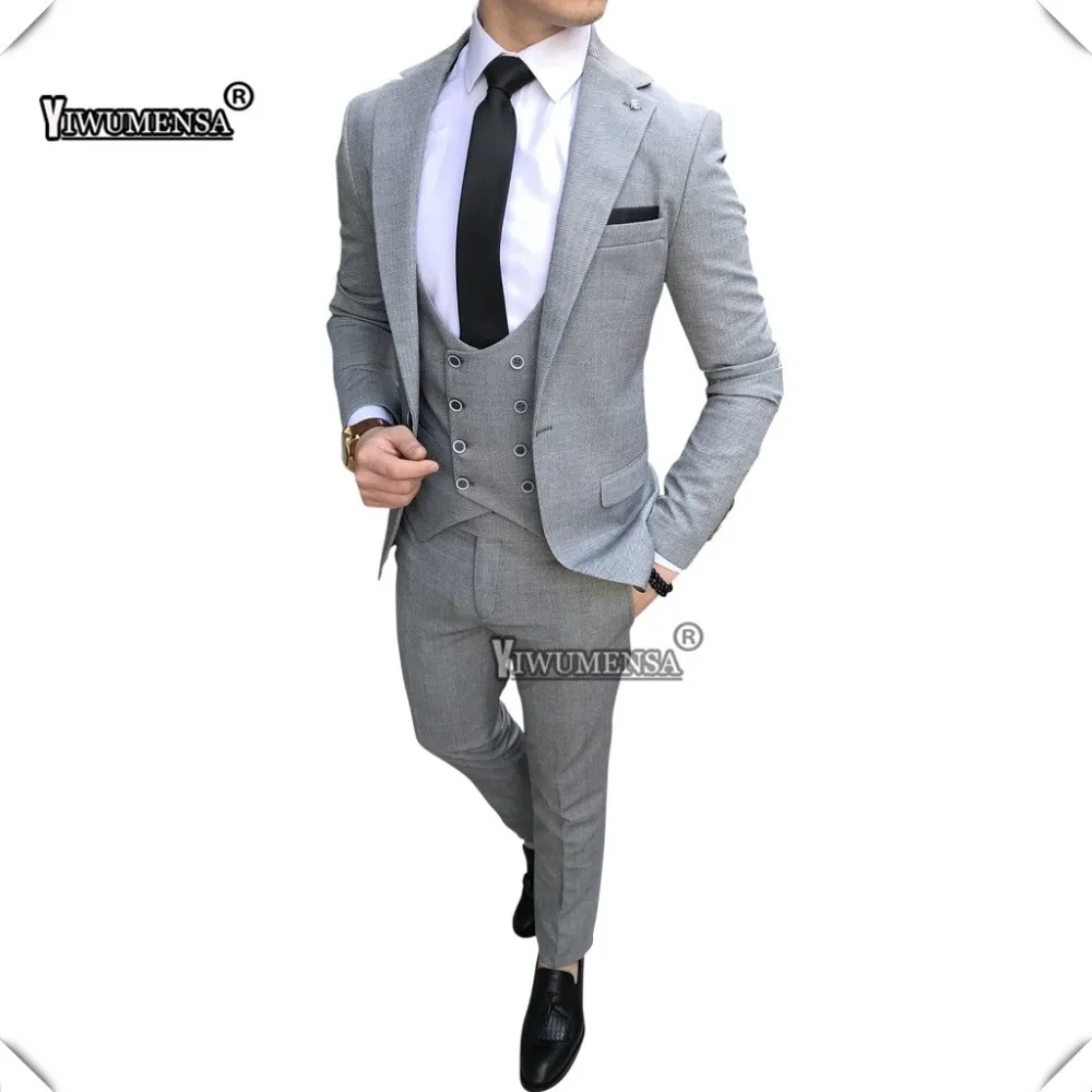 Yiwu для мужчин sa новейший дизайн пальто брюки костюмы кремово-бежевый однобортный смокинг приталенный мужской костюм 3 шт костюм мужской s блейзер
