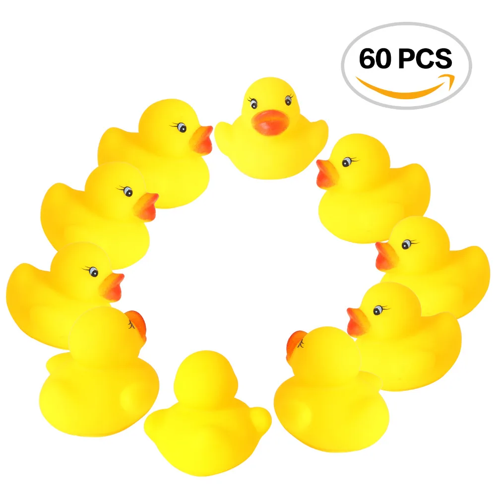 60PCS Mini Yellow Rubber Ducks Soft Squeeze sounding Dabbling Ducky