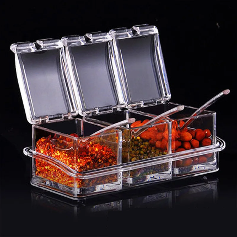 Высококачественная прозрачная коробка для приправ, кухонная банка для специй, бутылки для хранения перца, сахара, соляная банка, контейнер для хранения пищи - Цвет: 3 lattice spice jar