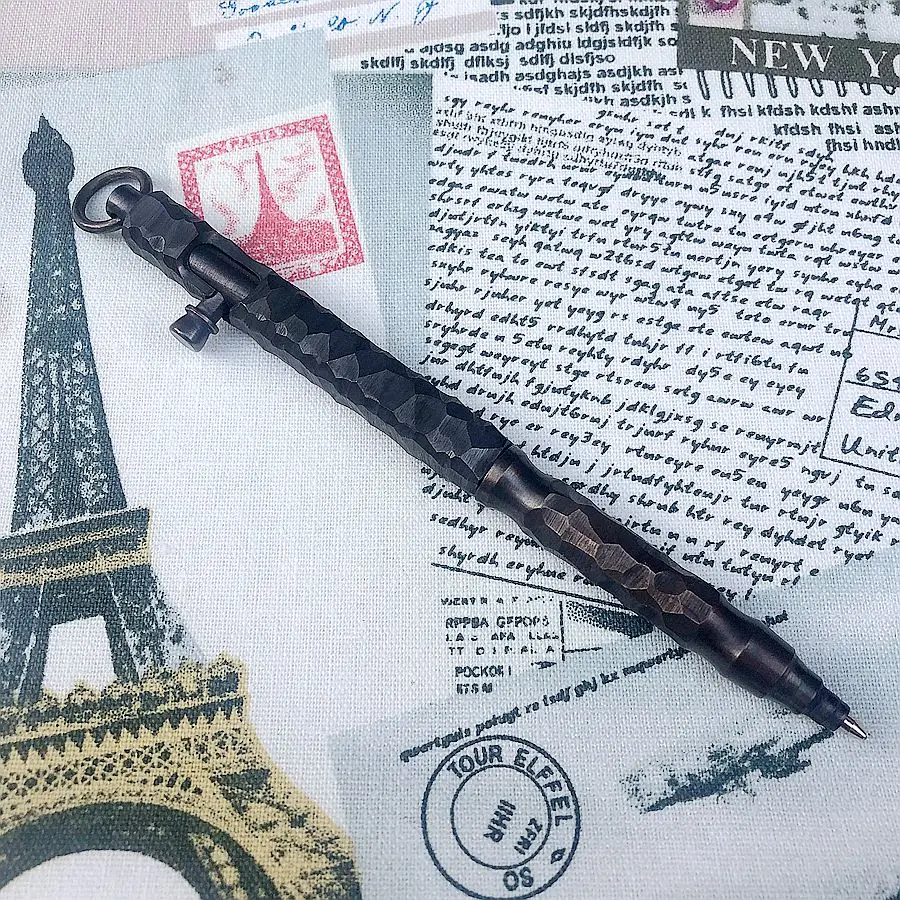 

Multifunction Outdoor Travel Kit Tools EDC Black Color Handmade Stone Grain Ballpoint Pen EDC Brass Bolt Type Tactical Pen