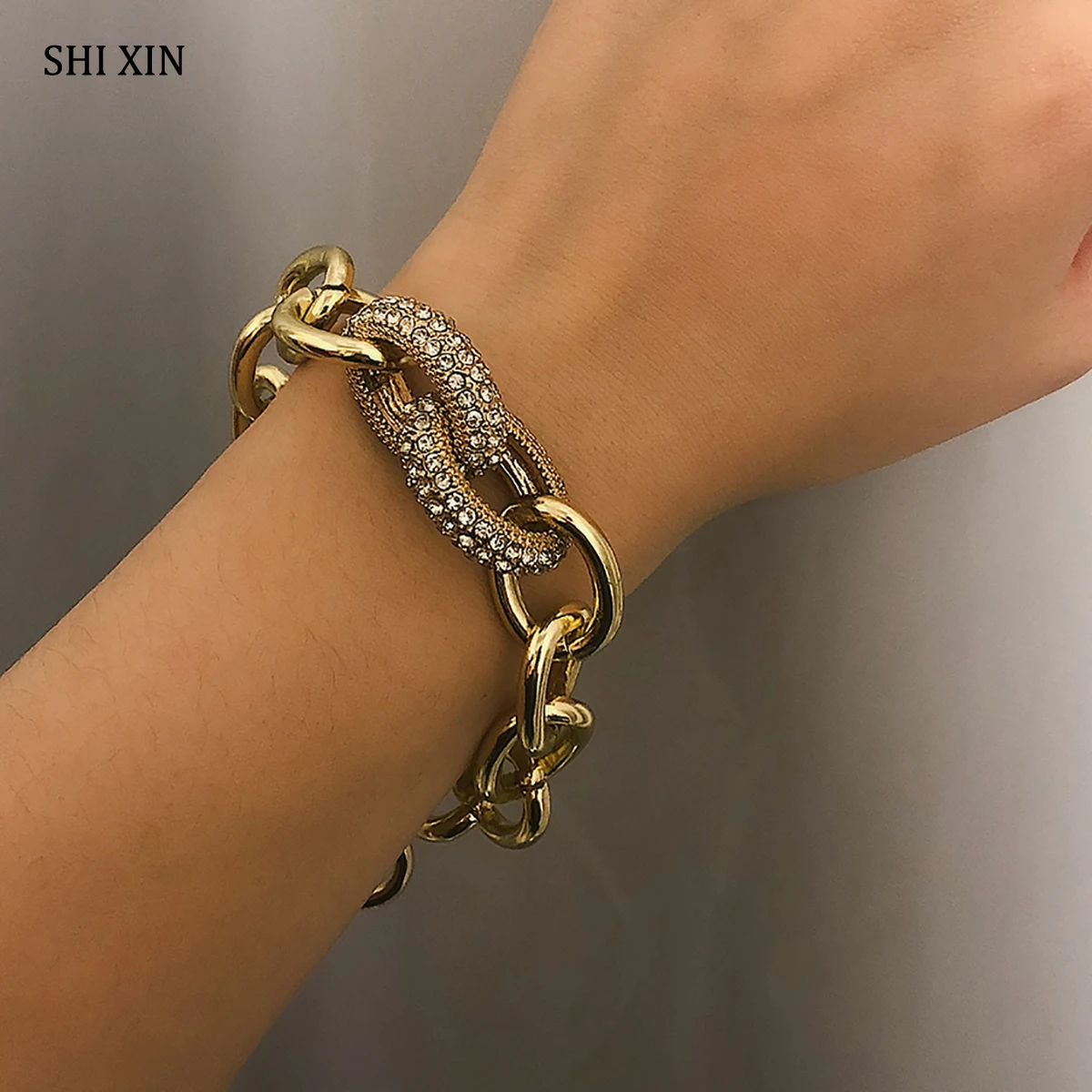 

SHIXIN Punk Cuban Link Chain Gold/Silver Bracelet Bangle Luxury Charm Bracelet for Women/Girl Crystal Bracelet Boho Hand Jewelry