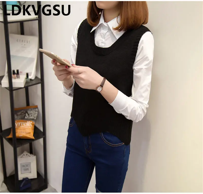 Sweater Vest Female Spring Autumn New Korean Students Large Size Was Thin Women Round Neck Hooded Knit Vest Is1617