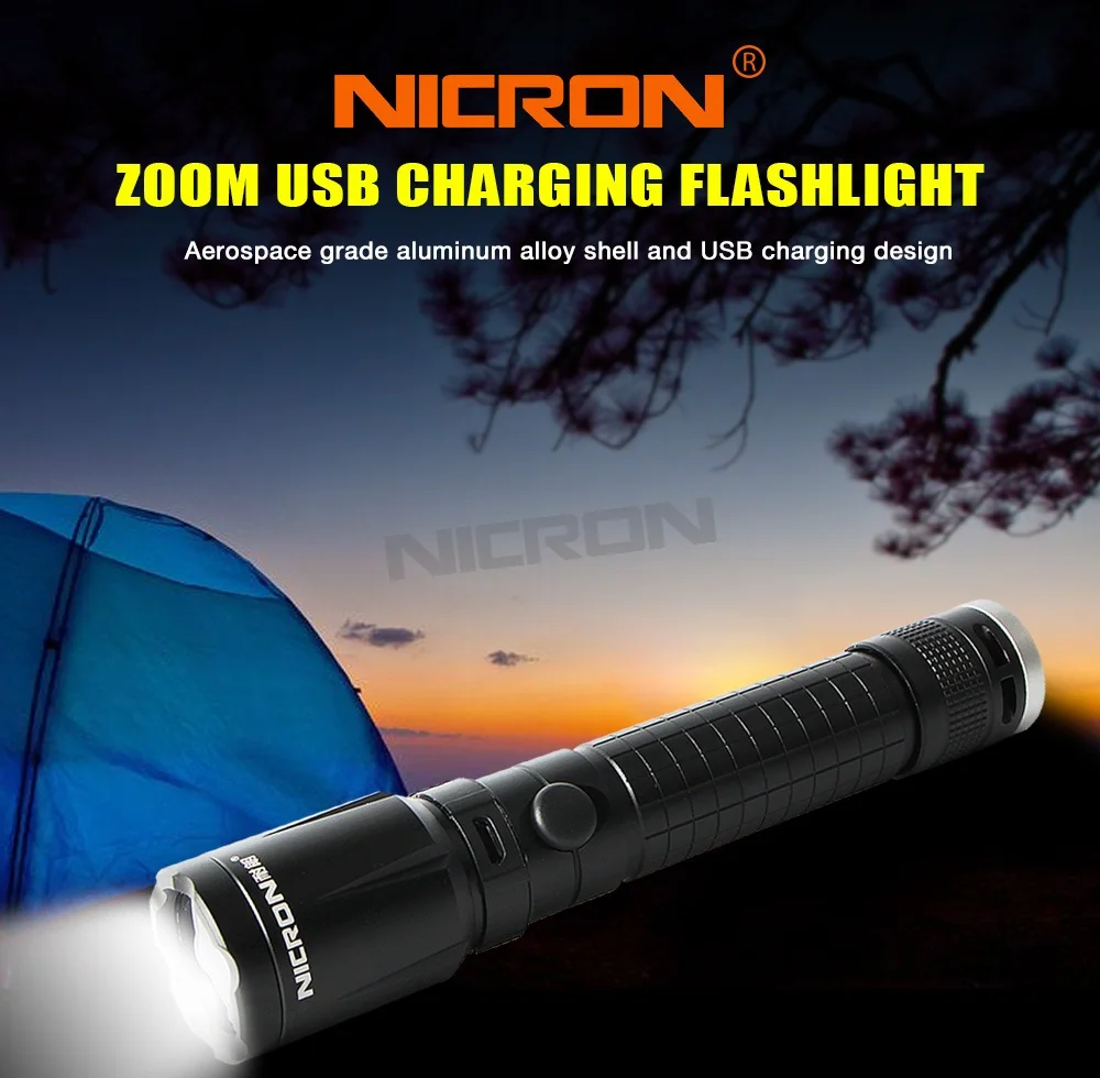 NICRON 5W Zoom usb зарядка алюминиевый фонарик 350LM 2600mAh 18650 литий-ионная аккумуляторная батарея с сильным магнитом хвост N6F