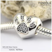 FL244 Аутентичные 925 стерлингового серебра Лапа сердце прозрачный CZ Серебряная Подвеска для женщин браслеты/ожерелье Модные ювелирные изделия